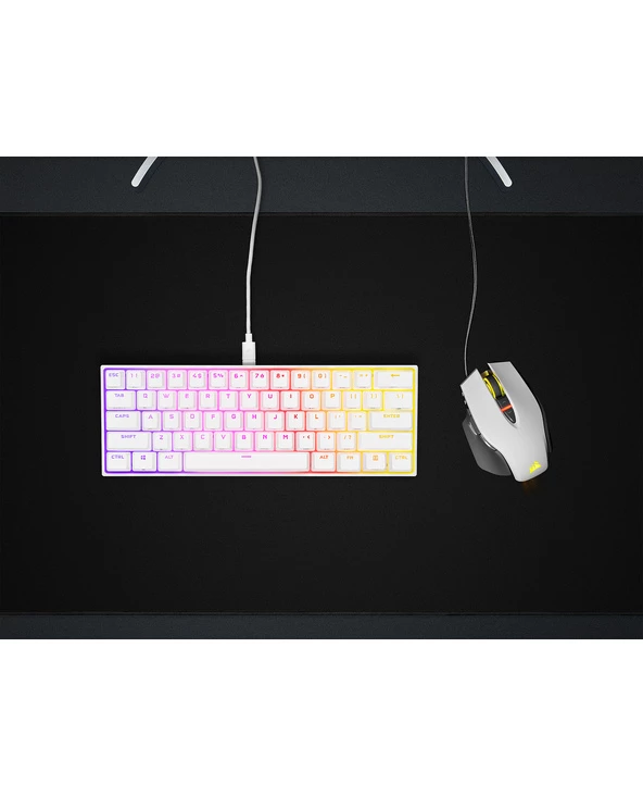 De gros 🔔 Corsair GAMER MÉCANIQUE (CHERRY MX RED) K65 MINI 60% RGB (BLANC) Clavier QWERTY Français ✔️ – Image 2