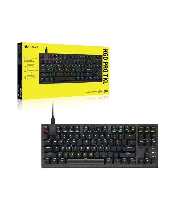 Bon marché 🔔 Corsair K60 PRO TKL RGB OPX Clavier RF Sans Fil AZERTY Français Noir 🤩 – Image 2
