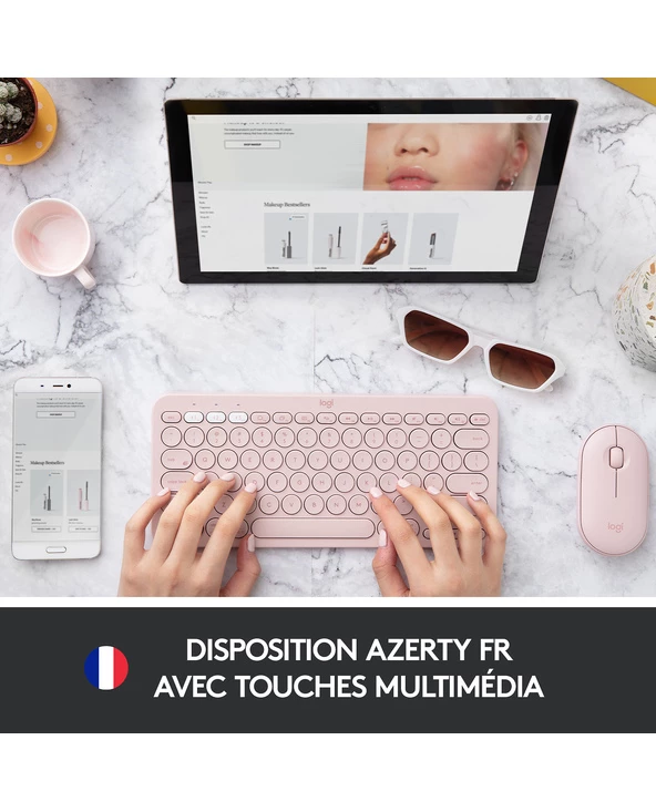 Meilleure affaire ⭐ Logitech K380 Multi-Device Bluetooth Keyboard Clavier AZERTY Français Rose 🔔 – Image 6